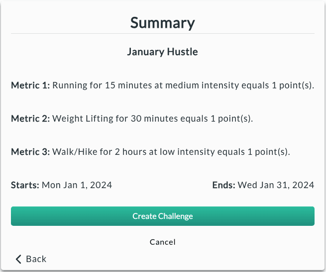 Challenges dashboard.